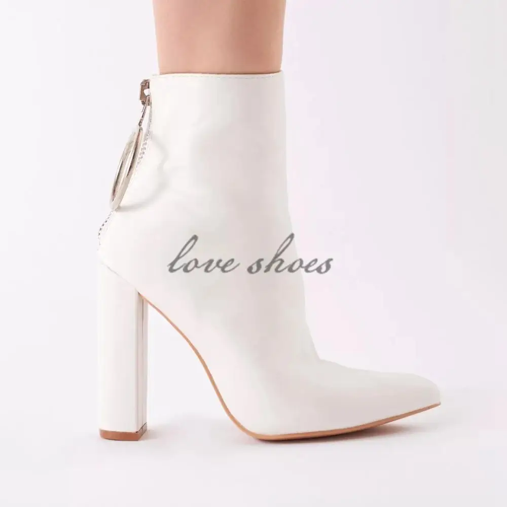 New arrival fashion design block heels ankle boots girls chunky heels pointed toe shoes