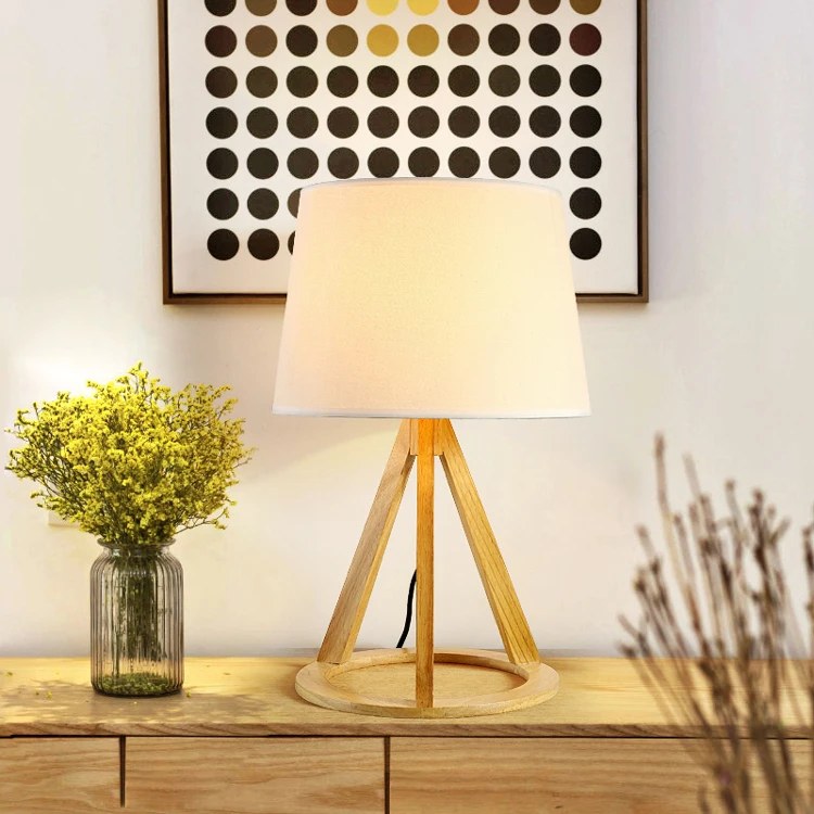 European Style 3 legs Triangular Wooden Table Lamp Reading Lights best sale E27 table lamp for bedroom
