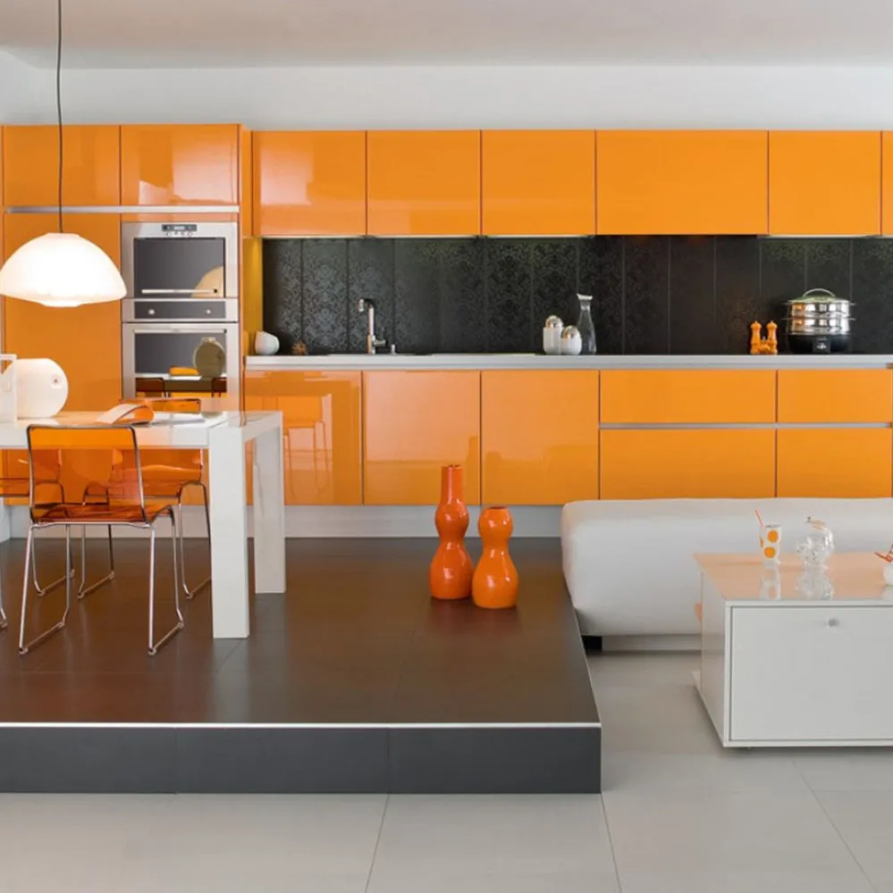 
Simple design modern high glossy lacquer finish orange kitchen cabinets 