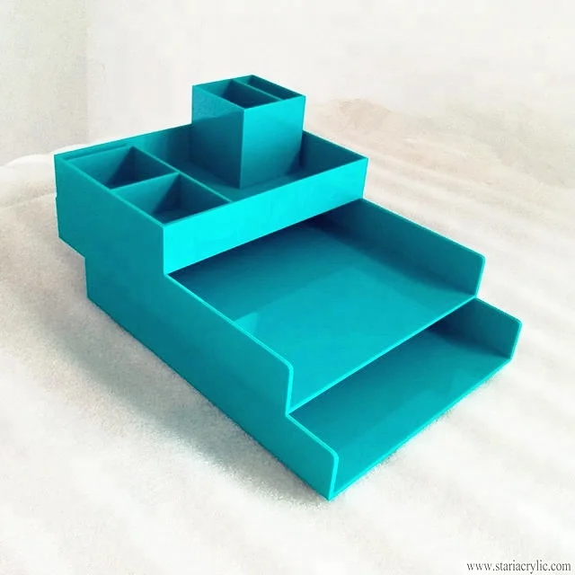 Baby Blue Acrylic Desk Accessories Organizer Lucite Set of 5