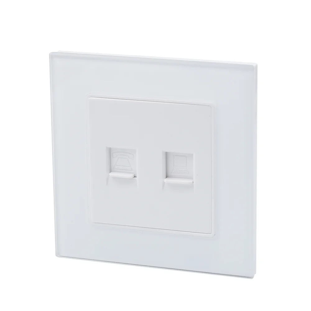 Smartdust White Tempered Glass Double RJ11 Telephone RJ45 Outlet Computer Socket