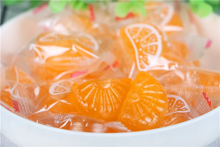 
Good taste sweet orange fruit shape hard candy 