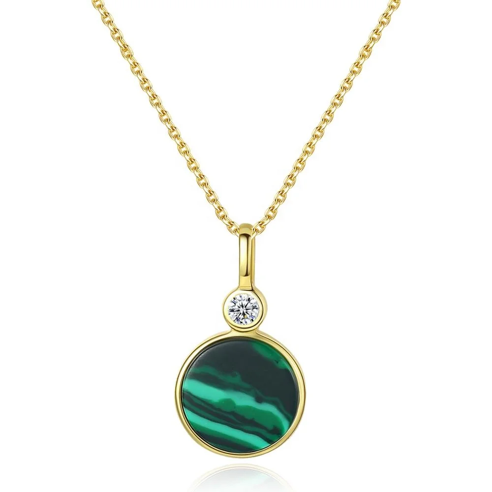CZCITY 18K Gold Flower Malachite Pendant Necklace for Women S925 Sterling Silver Necklaces Jewelry Daily-life Gifts SN0137