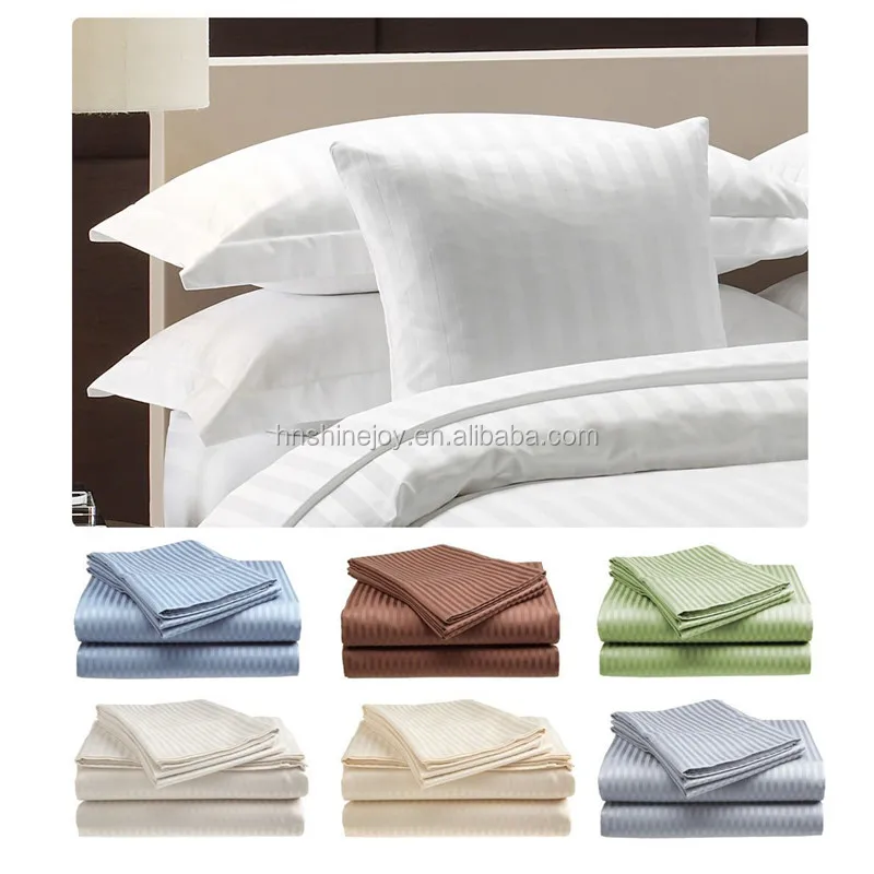 Breathable Sateen Weave Long Staple 100 Percent Queen size Cotton plain dobby stripe bedding sets