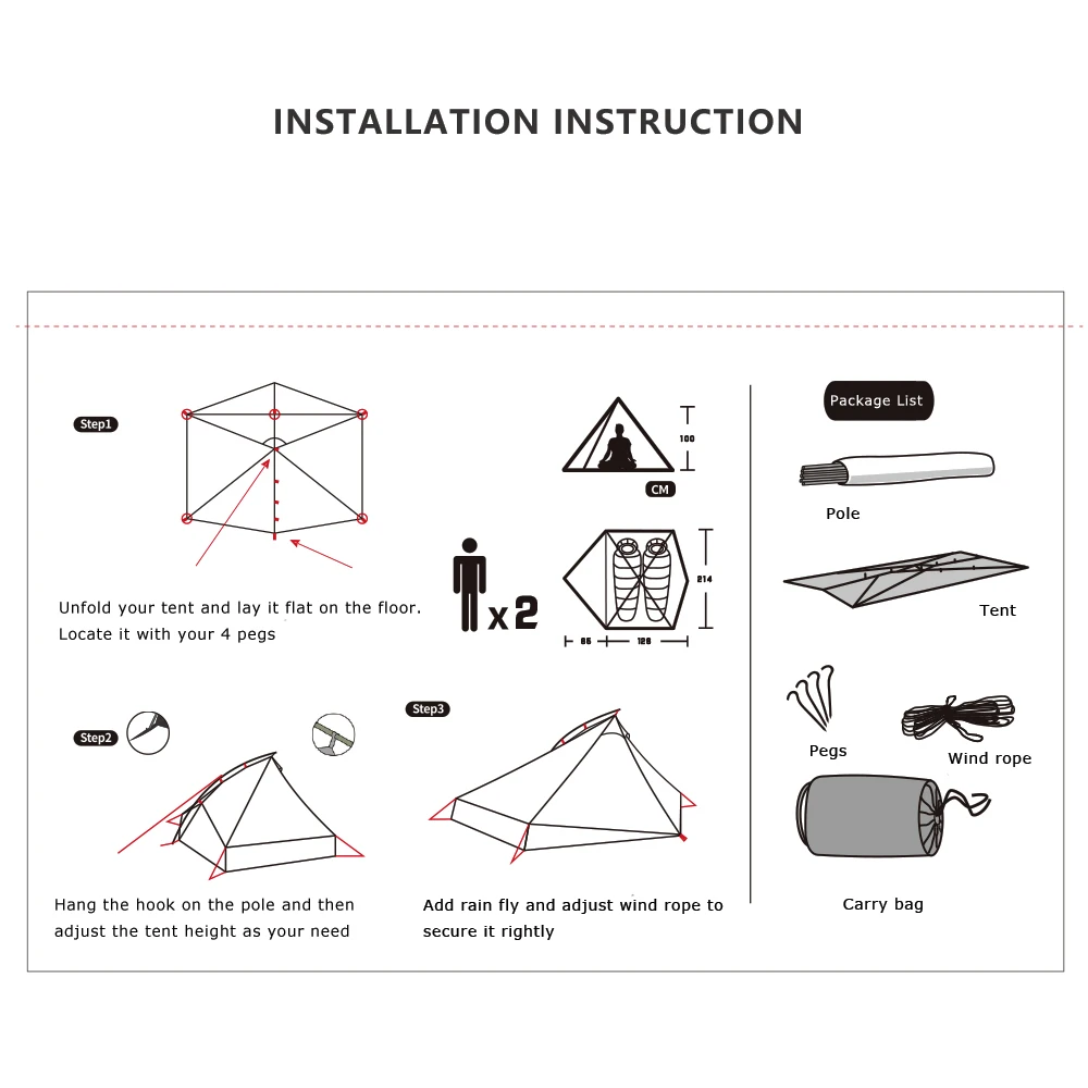 20D single Layer 2 Men Two Person Backpacking Tent 3 Season For Camping Hiking Trekking Travelling Ultralight Silicone Coated
