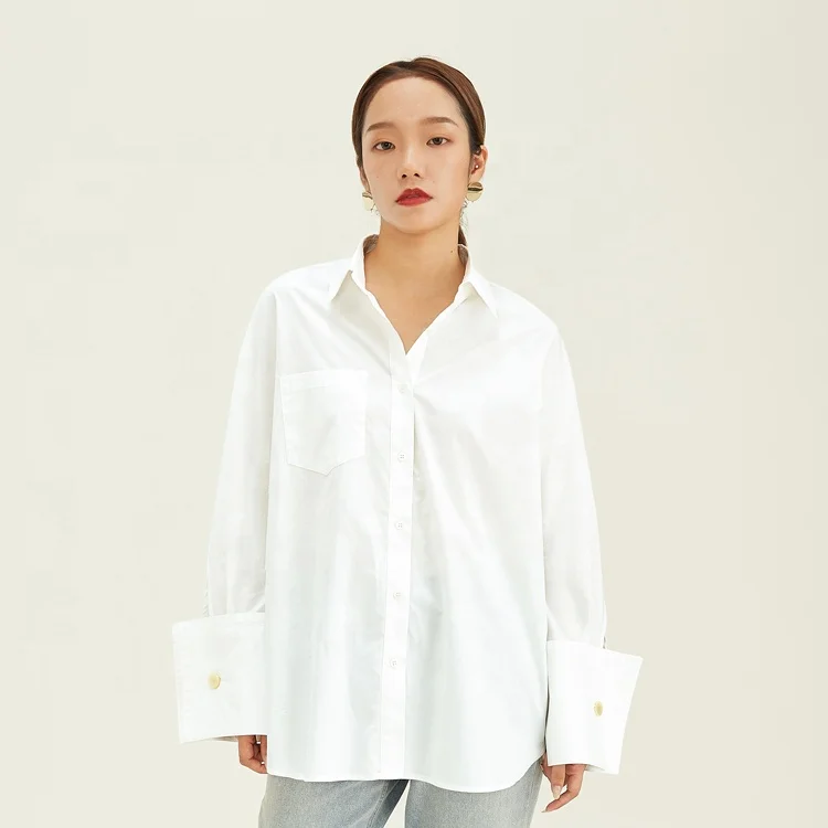 Элегантная Новое поступление Фирменная модная белая дизайнерская Свободная Рубашка удобная женская хлопковая Повседневная Блузка с длинным рукавом