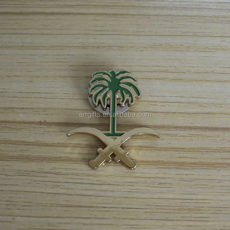 Die Cut Zinc Alloy Palm Tree Logo Lapel Pin, National Day Gifts for Saudi Arabia