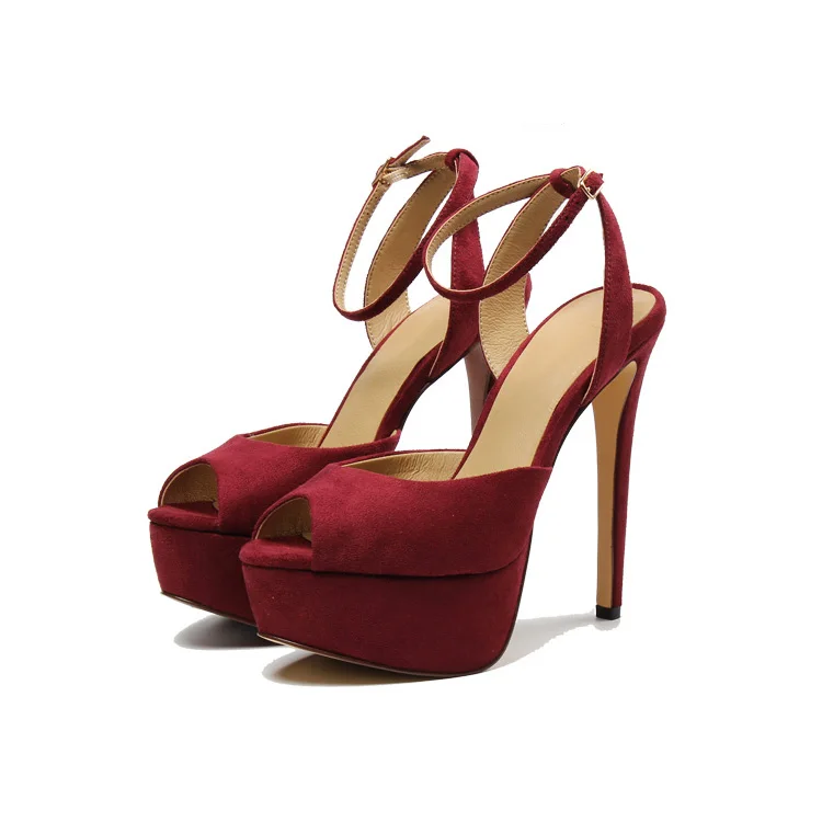 Fashion Sexy Platform Round Open Toe Suede Height Increasing Heels Sandals Shoes For Ladies