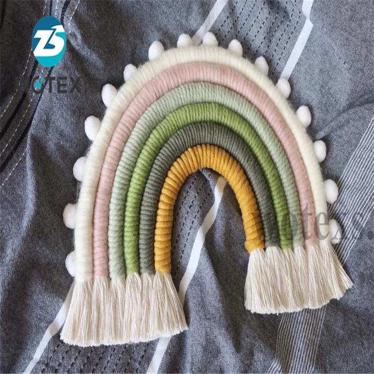 BM030 Fashionable design Large size rainbow wall hanging kid room decor nursery pom pom rainbow hanging macrame