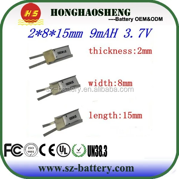 new product 200815 battery small 3.7v li-ion mini battery 9mah 3gp sunglasses camera 020815 battery