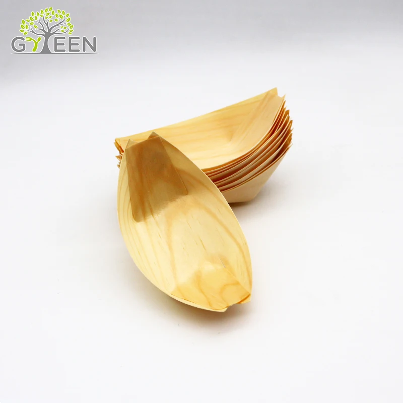 Eco-friendly Disposable Food Sushi Plate Boat Small Compostable Bamboo Wood White Fast Food Carton and Food