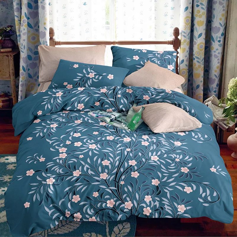 Printed soft down alternative comforter dark green duvet cover bedding set made in india