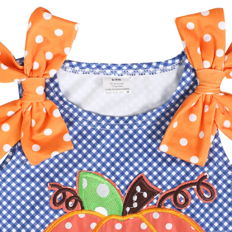 Bulk Wholesale Kids Clothing Cotton Baby Clothes Romper Dotted Pumpkin Applique Halloween Romper For Kids Girls