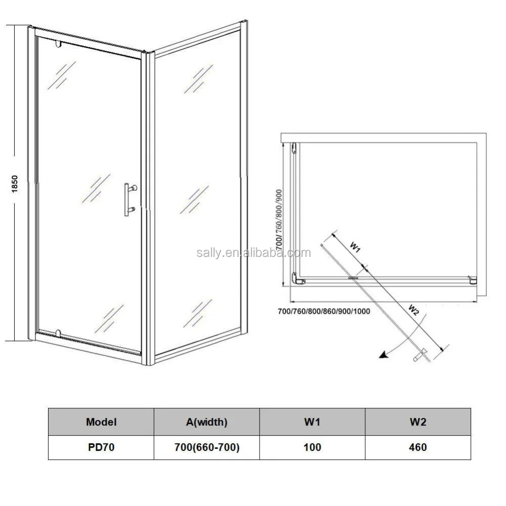 A0706P1+F07116 Framed Pivot Hinge Shower Enclosure Cubicle Glass Door+Side Panel