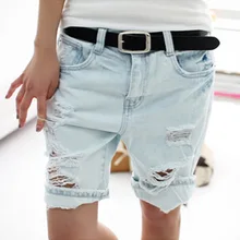 Venda quente 2016 Moda Senhoras Bolso Cão Bordado Calça Jeans Calças Das Mulheres Do Vintage Buraco Denim Calças Curtas S/M/L/XL Frete Grátis