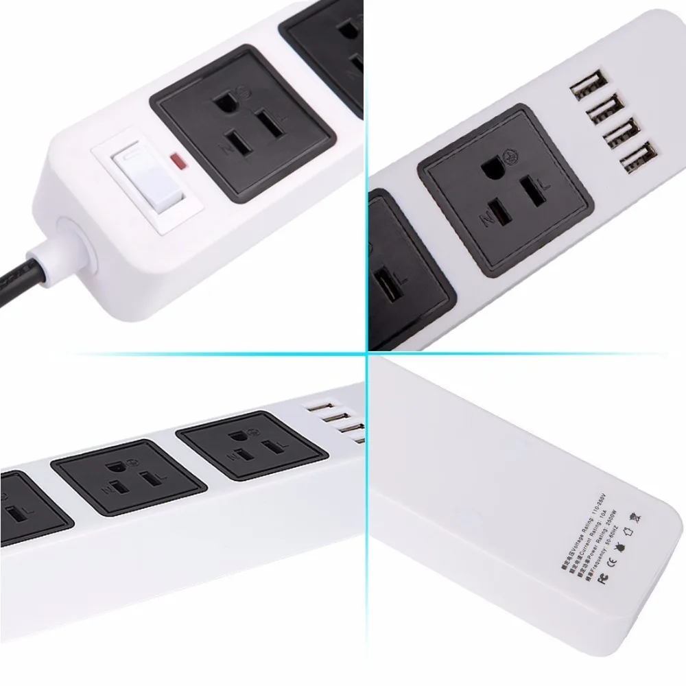 
Power Strip 3-Outlet Surge Protector with 4-USB Charging Station Smart Power Socket with 6.5ft Extension Cord 