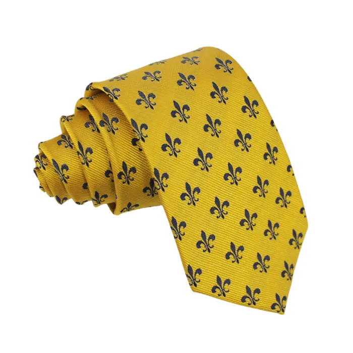 Manufacturer Custom Fashion Neckties Jacquard Yellow Color Pattern Tie Mens Custom Silk Neck Ties