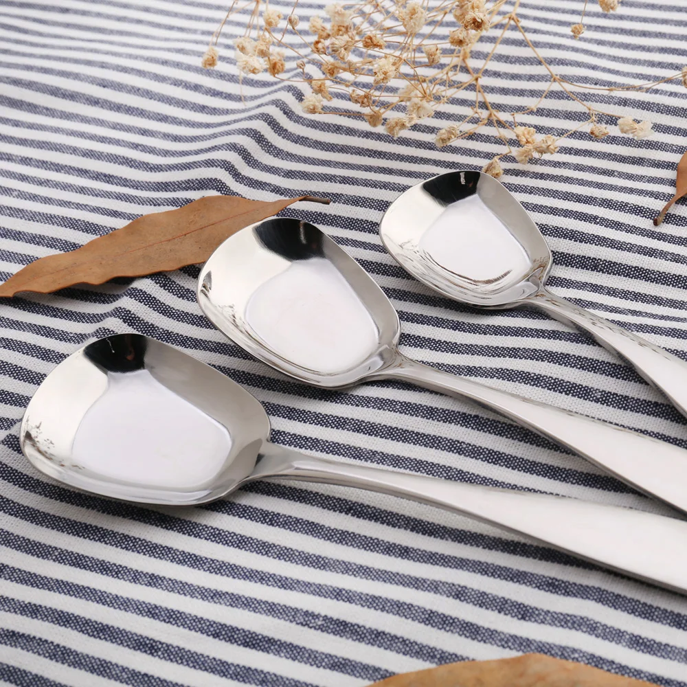 
High Quality 18-8 Metal Serving Spoon Round Stainless Steel Korean Style Rice Spoon 