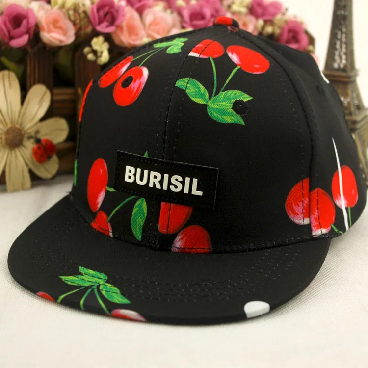 2015 New Arrival Promotion Cotton Snapback Caps Cap Baby Fruit Series Stamp Cherry Children Hip Hop