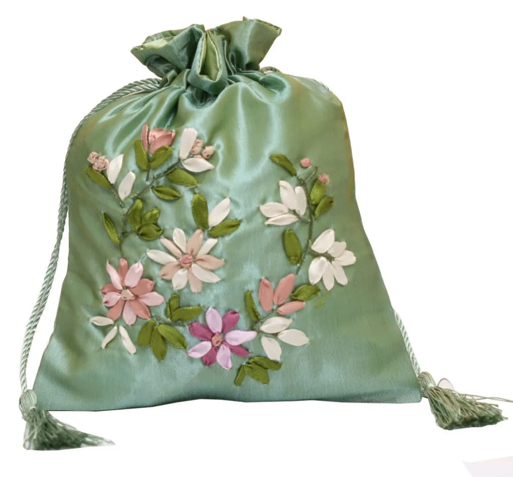 Индивидуальная шелковая тканевая сумка на шнурке атласная с