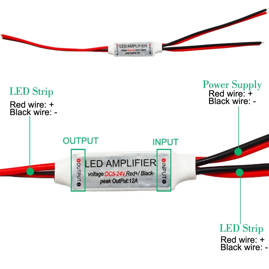 
1 channel 12A LED Amplificador Power Repeater DC 5V 12V 24V Mini Led Amplifier Controller for Single Color Led Strip Light 