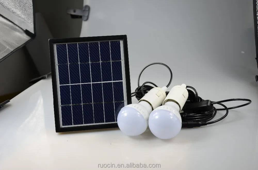 
Solar lighting system build in battery with 2pcs bulbs for indoor solar home use 