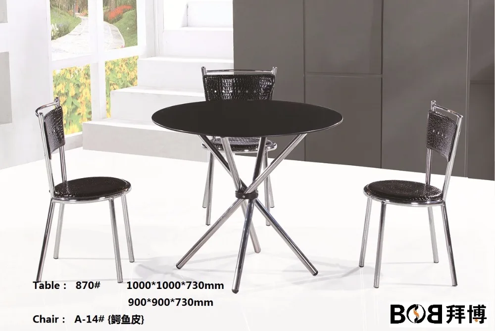 modern delicate black glass dining table and pu leather dining chairs with stainless legs indoor home furniture table set