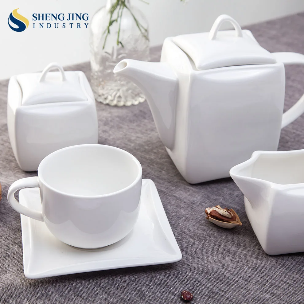 Modern White Ceramic Restaurant Tableware Set Classic Design Pot Cup Teapot with Saucer Hotel Porcelain Coffee Service Tea Sets