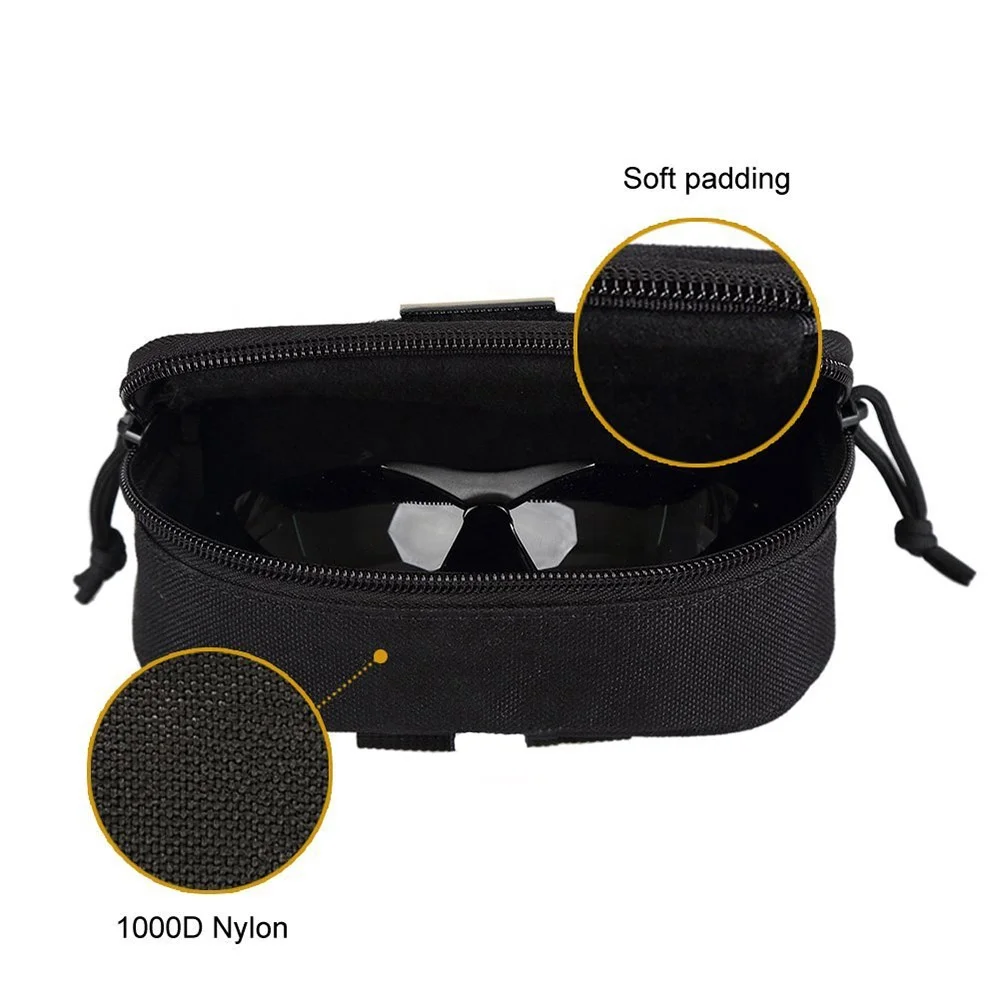 Tactical Molle Zipper Eyeglasses Case 1000D Nylon Anti-Shock Hard Clamshell Eyewear Carry sunglasses pouch bag with POM Clip