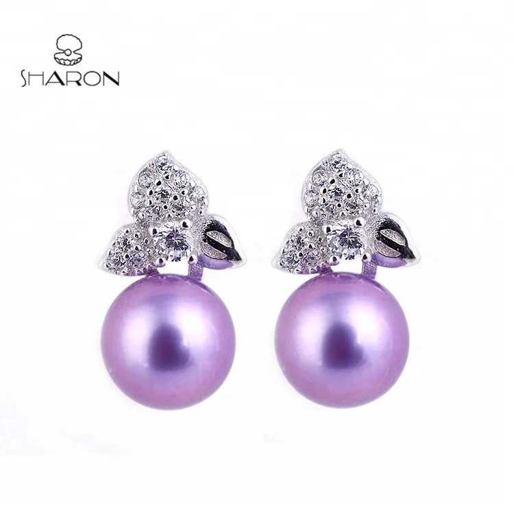 Bulk Trendy Unique Jewelry Three Leaves Sterling Silver Freshwater Pearl Earring 925 studs