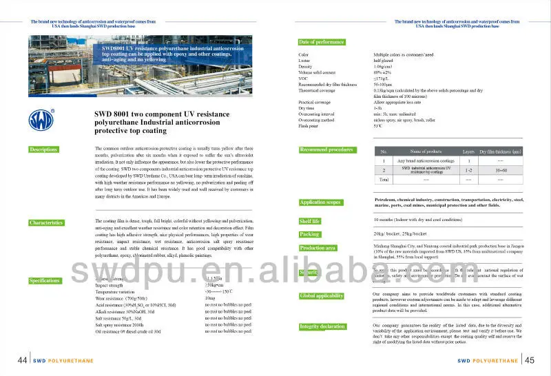 
Two component polyurethane acrylic UV resistance top coat 