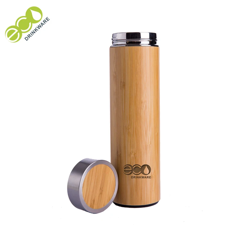 500ml Double Wall bamboo Stainless Steel Vacuum thermos flask with mesh infuser