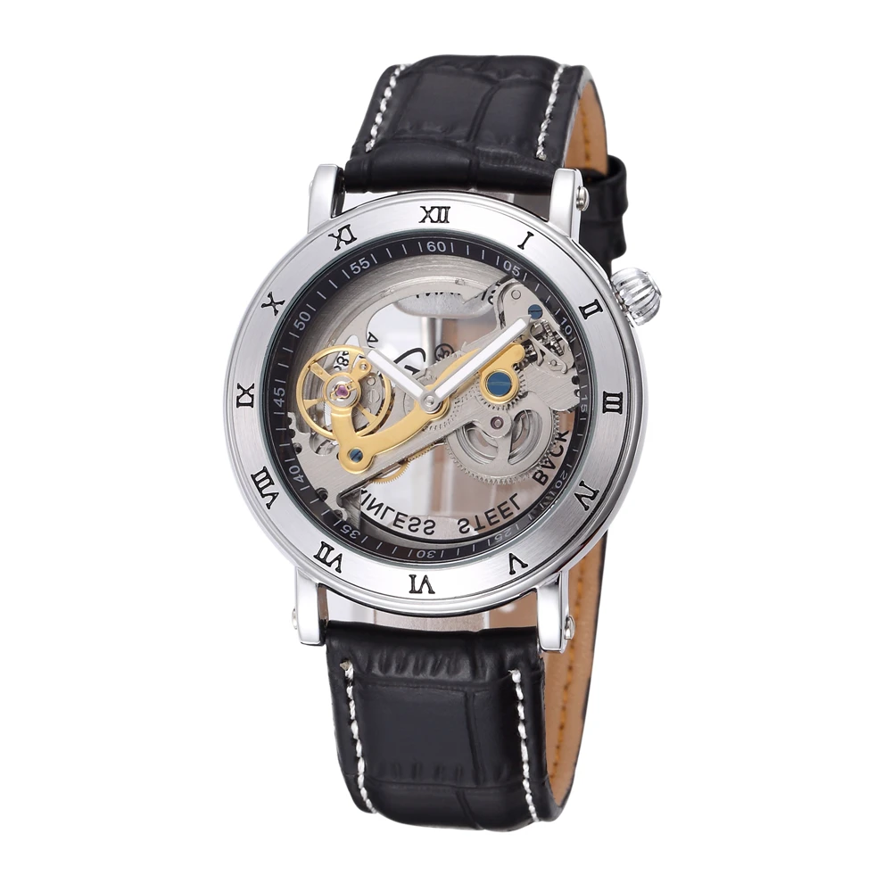 Top Quality Genuine Leather Strap Mens Watches Shenhua Transparent Skeleton Automatic Self Wind Watch Saat Men