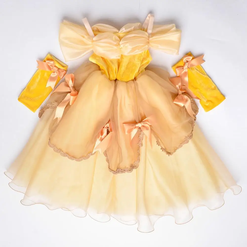 Yellow Belle Princess Dress cosplay Draped Girls dress Party Kids dress for girls Clothing Birthday Ball Gown