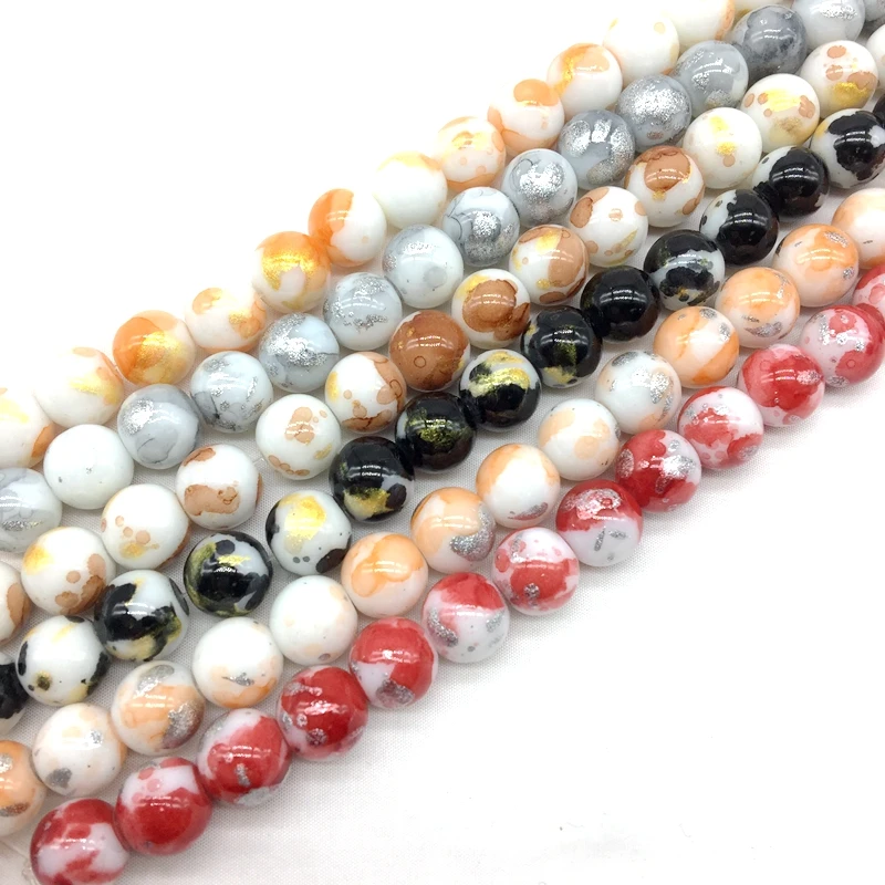 2019 New Arrival glass pearl bead color coating gold and silver blast bead strand for DIY jewelry making