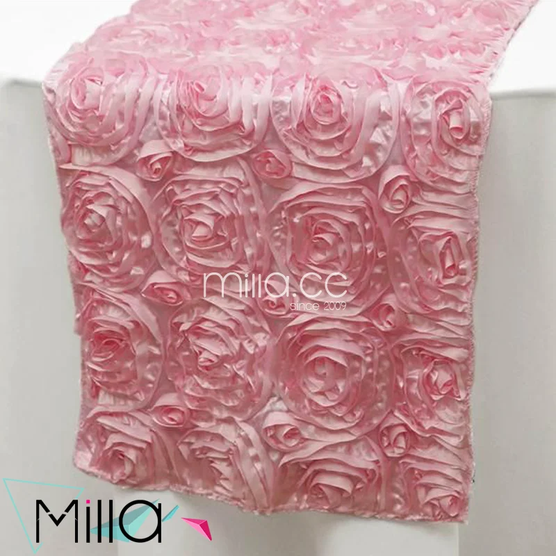 
Satin rosette table cloth table runner for wedding banquet 