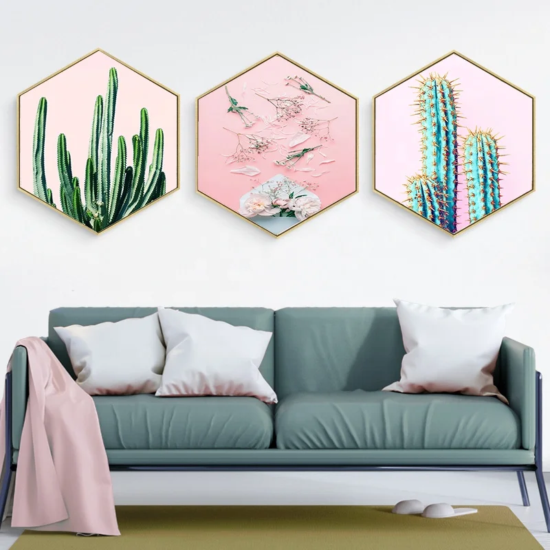 Hexagon Painting Modern Decorative Painting on Canvas Printed Cactus Painting Wall Decorative Art