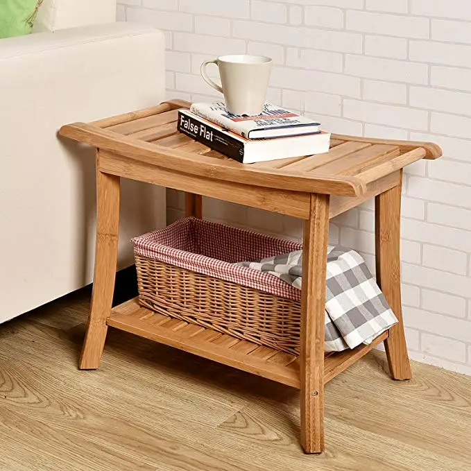 Душ скамья 2-ярусная Полка Для Хранения Бамбук Душевая скамейка стул для ванной комнаты, применимыми к ванной комнаты или гостиной