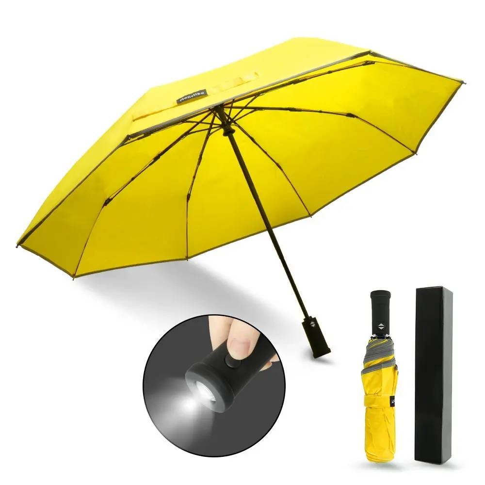 China Supplier Compact Travel Umbrella Windproofwith LED Flashlight Auto Open Close