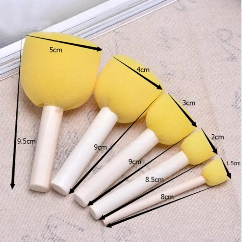 5Pcs/set Sponge Paint Brushes Toys Wooden Handle Seal Sponge Brushes Kids Children Drawing Painting Graffiti Brush School Supply