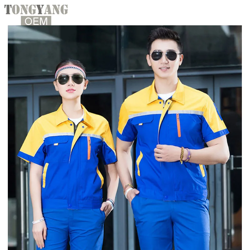 Тонкие Светоотражающие комплекты одежды TONGYANG для работы, унисекс, рабочая одежда, костюмы, куртка с коротким рукавом + брюки, рабочая фабричная форма