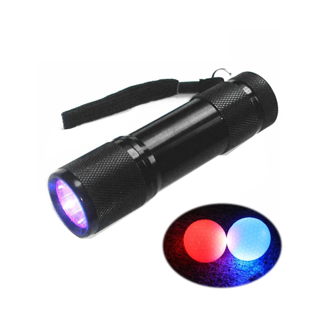 9 LED Small Purple Light Invisible Inks Glow Golf Balls UV Violet Flashlight