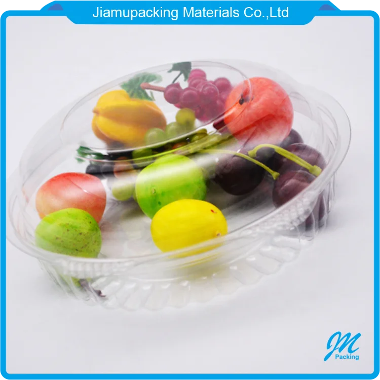 Round Clear Plastic Hinged Lid Fruit Salad Container