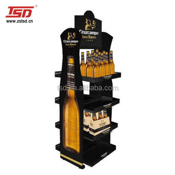 Custom store floor standing wood Whisky alcohol bottle display shelf stand cabinet