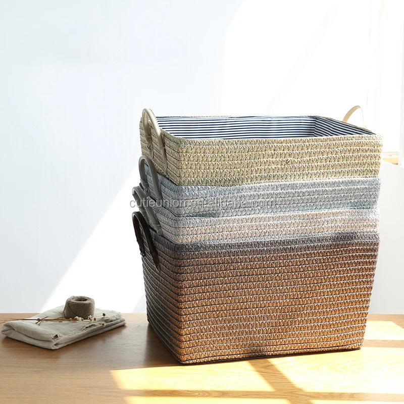 Pp Grass Weave Basket for Clothes Baby Toys Underwear Storage Eco Friendly Plastic Clothing Carton Box