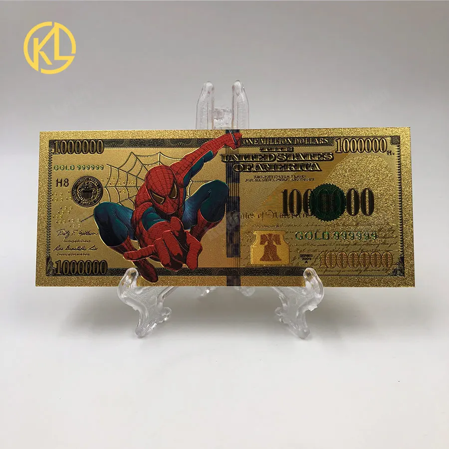 KL 1000000 US dollar Gold 999999 Plastic money Banknote for SpiderMan fans collection and gifts
