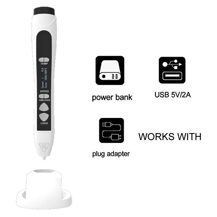 CE ROHS safe digital intelligent 3D printing pen with led display usb charging