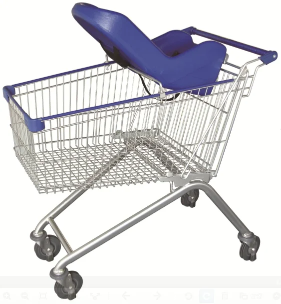 150L Euro type metal unfolding supermarket shopping bags trolley with baby seat