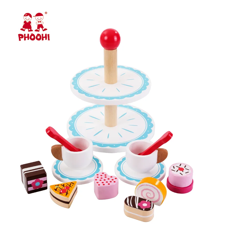 Wholesale Girls Role Paly Game Afternoon Tea Party  Children Wooden Cake Toy For Kids 3+