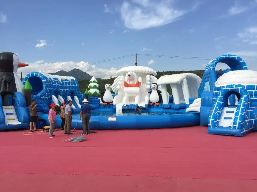 Guangzhou wholesale cheap price large inflatable water slide with steel frame swimming pool inflatable water park equipment 2018